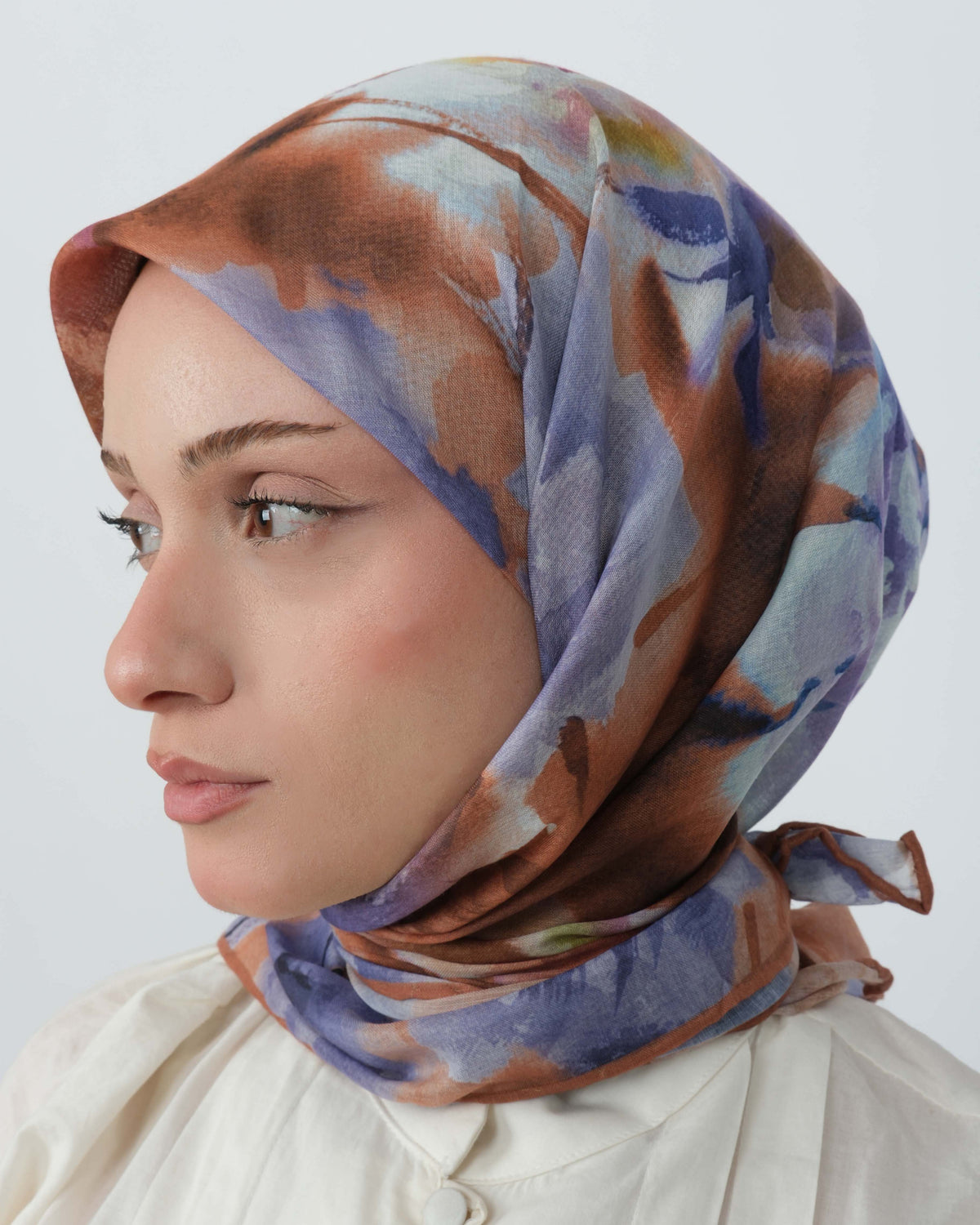Organik Soft Eşarp D100 Mavi-Kahve