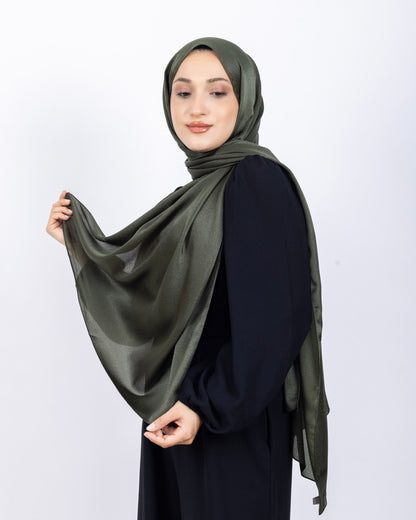 Düz Kristal Şal D019 Haki Yeşili