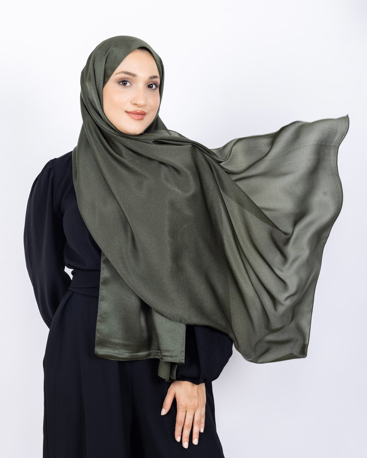 Düz Kristal Şal D019 Haki Yeşili