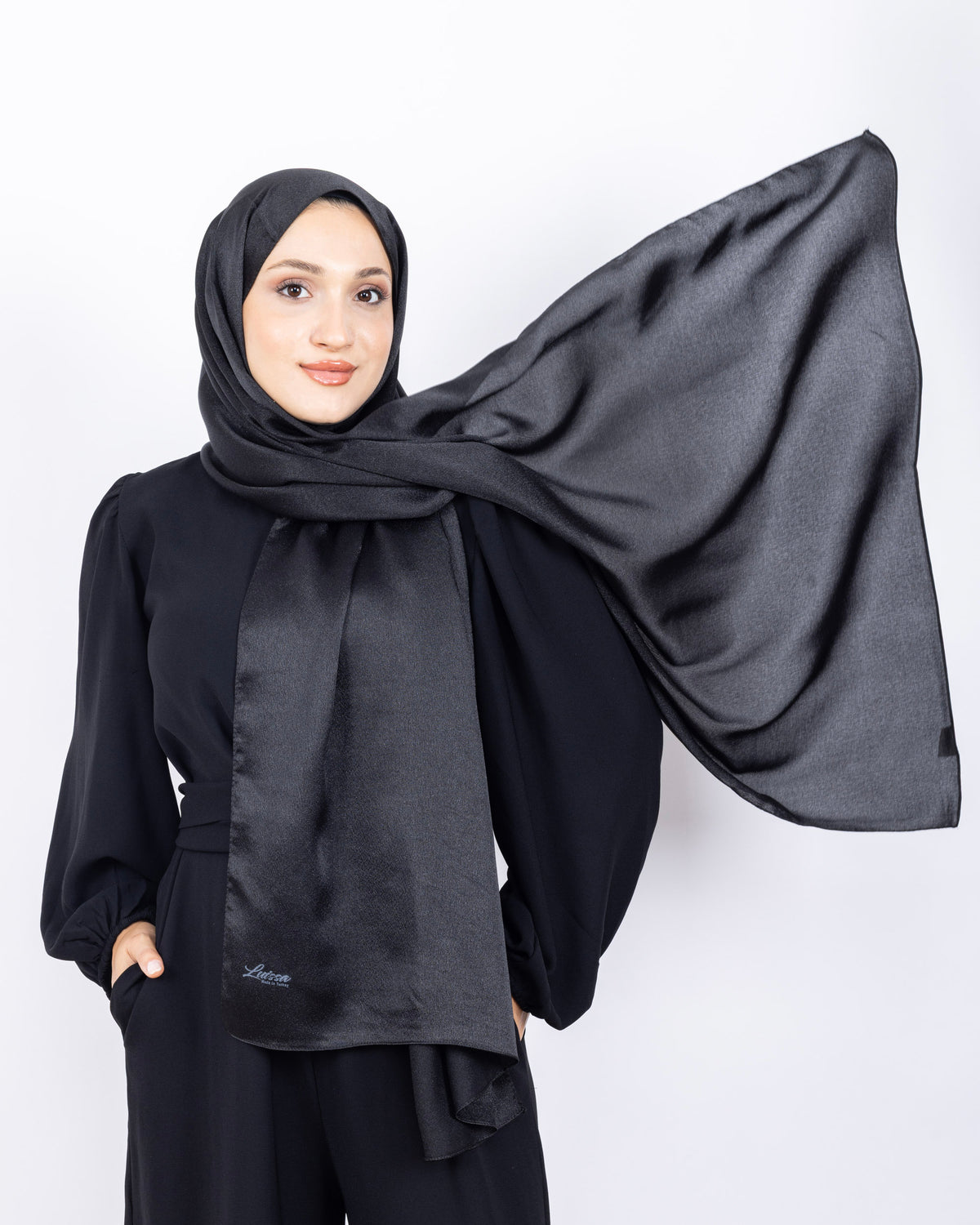 Düz Kristal Şal D019 Siyah
