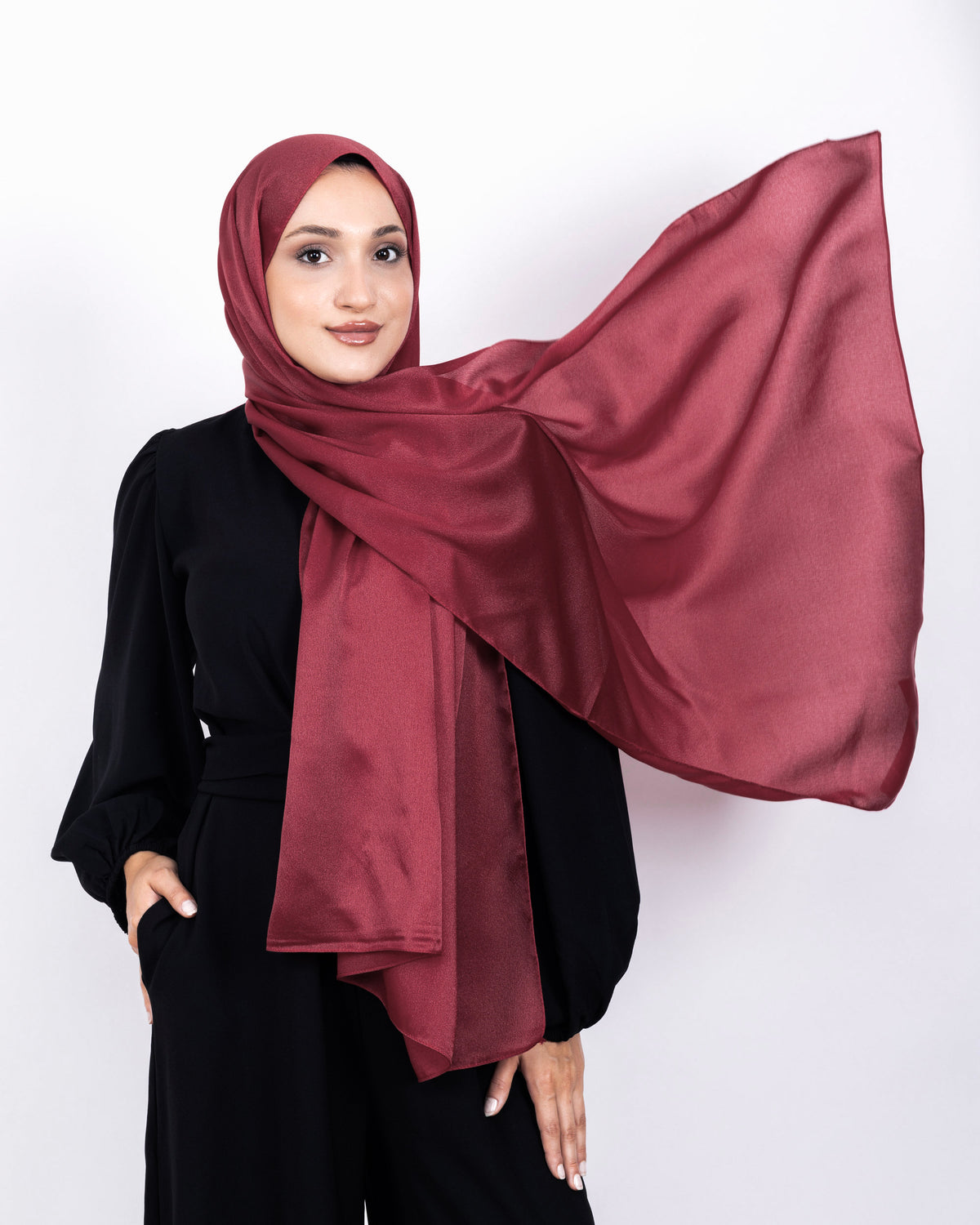 Düz Kristal Şal D019 Açık Bordo
