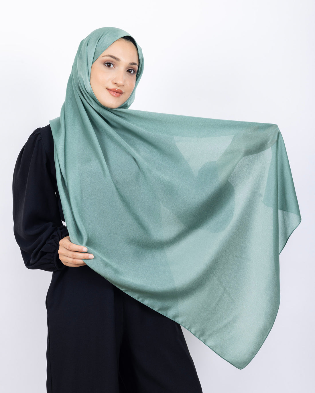 Düz Kristal Şal D019 Su Yeşili