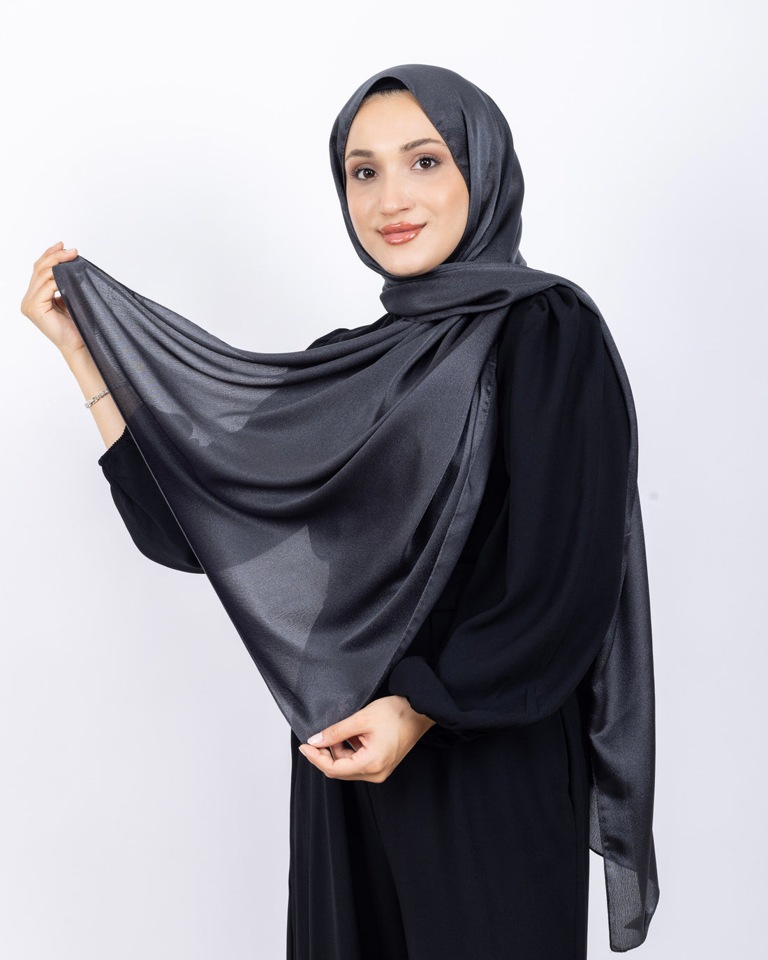 Düz Kristal Şal D019 Koyu Gri