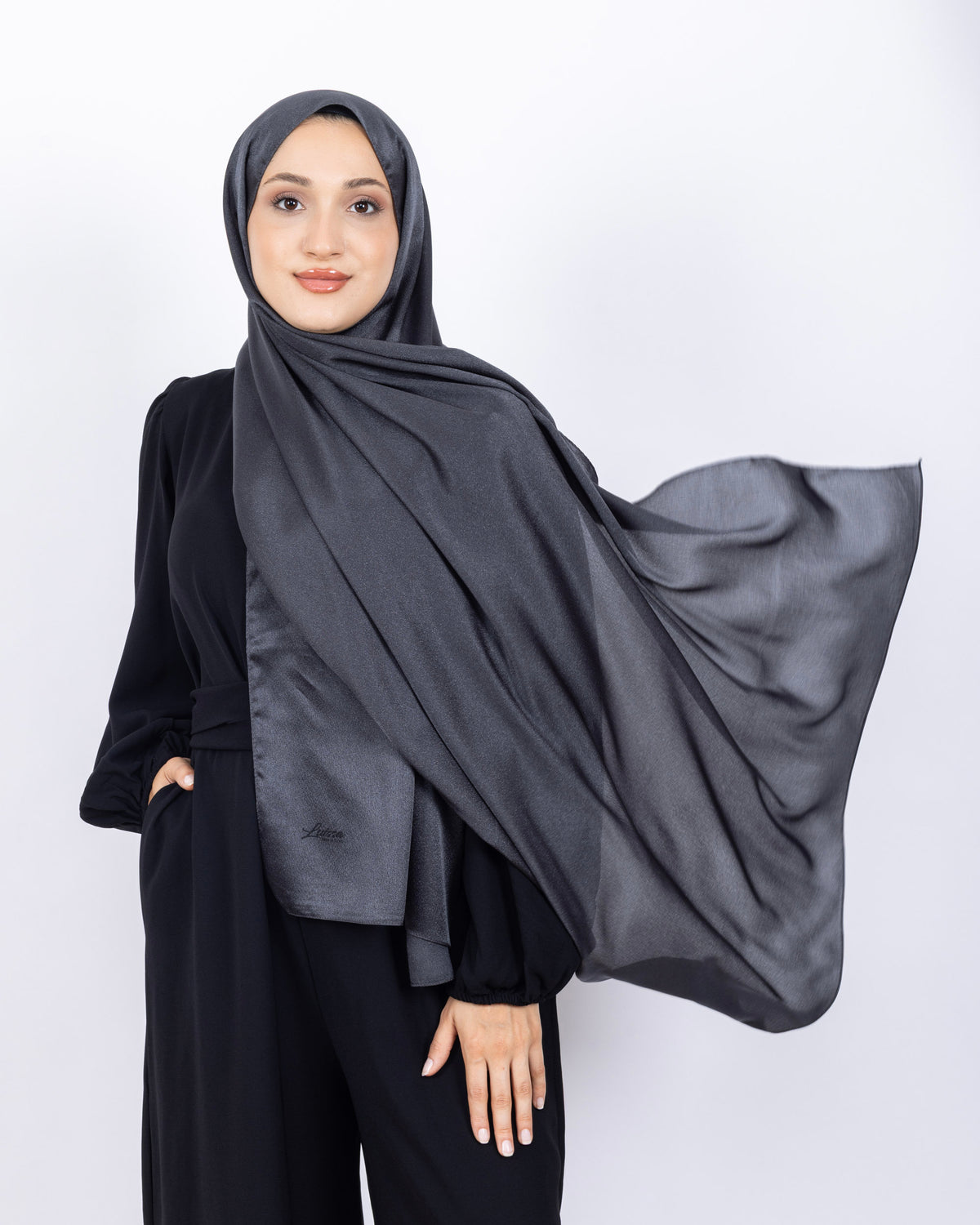 Düz Kristal Şal D019 Koyu Gri