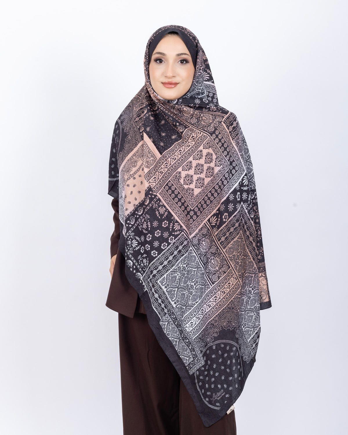 Mikro Bambu Kraş Şal D034 Siyah-Kahve