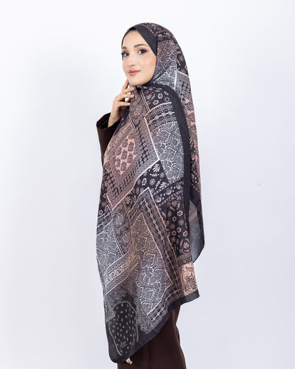 Mikro Bambu Kraş Şal D034 Siyah-Kahve
