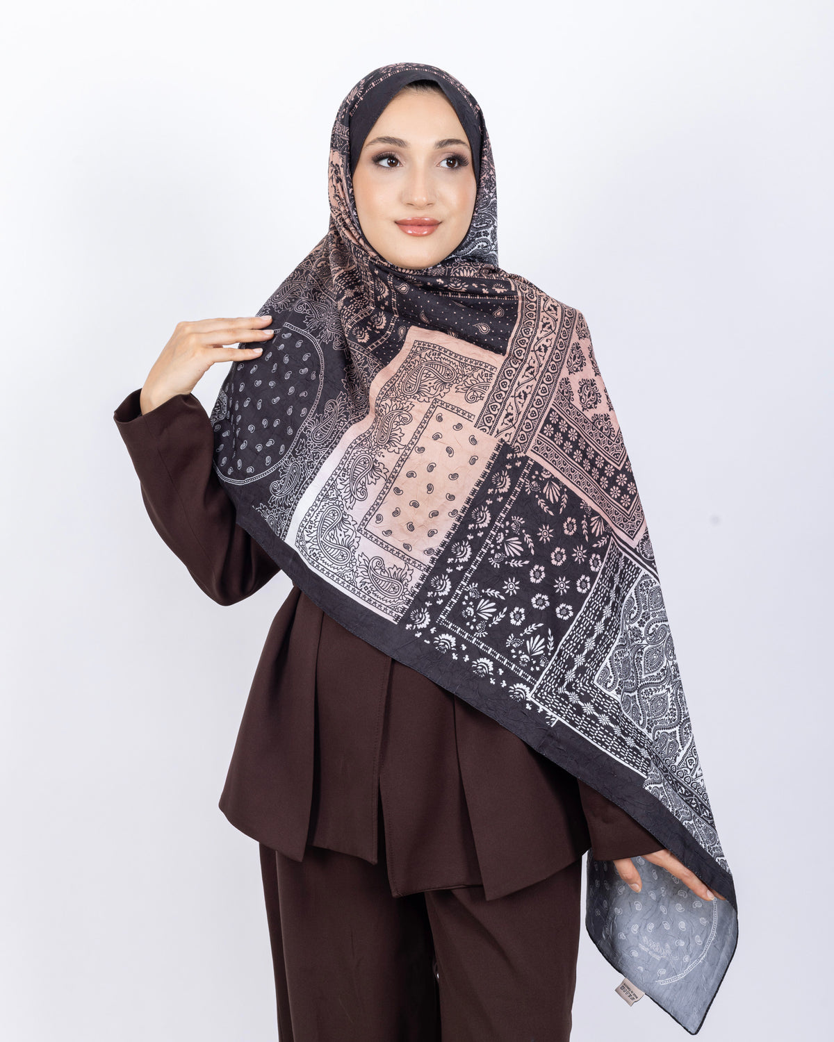 Mikro Bambu Kraş Şal D034 Siyah-Kahve