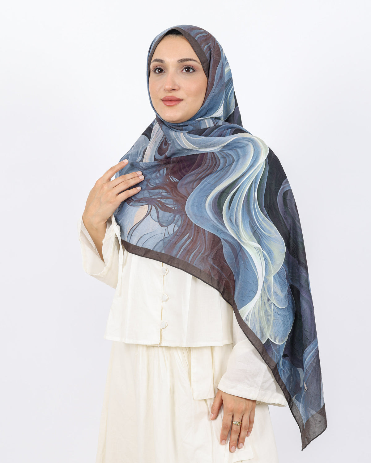 Soft Bambu Kraş Şal D052 Kahve-Mavi
