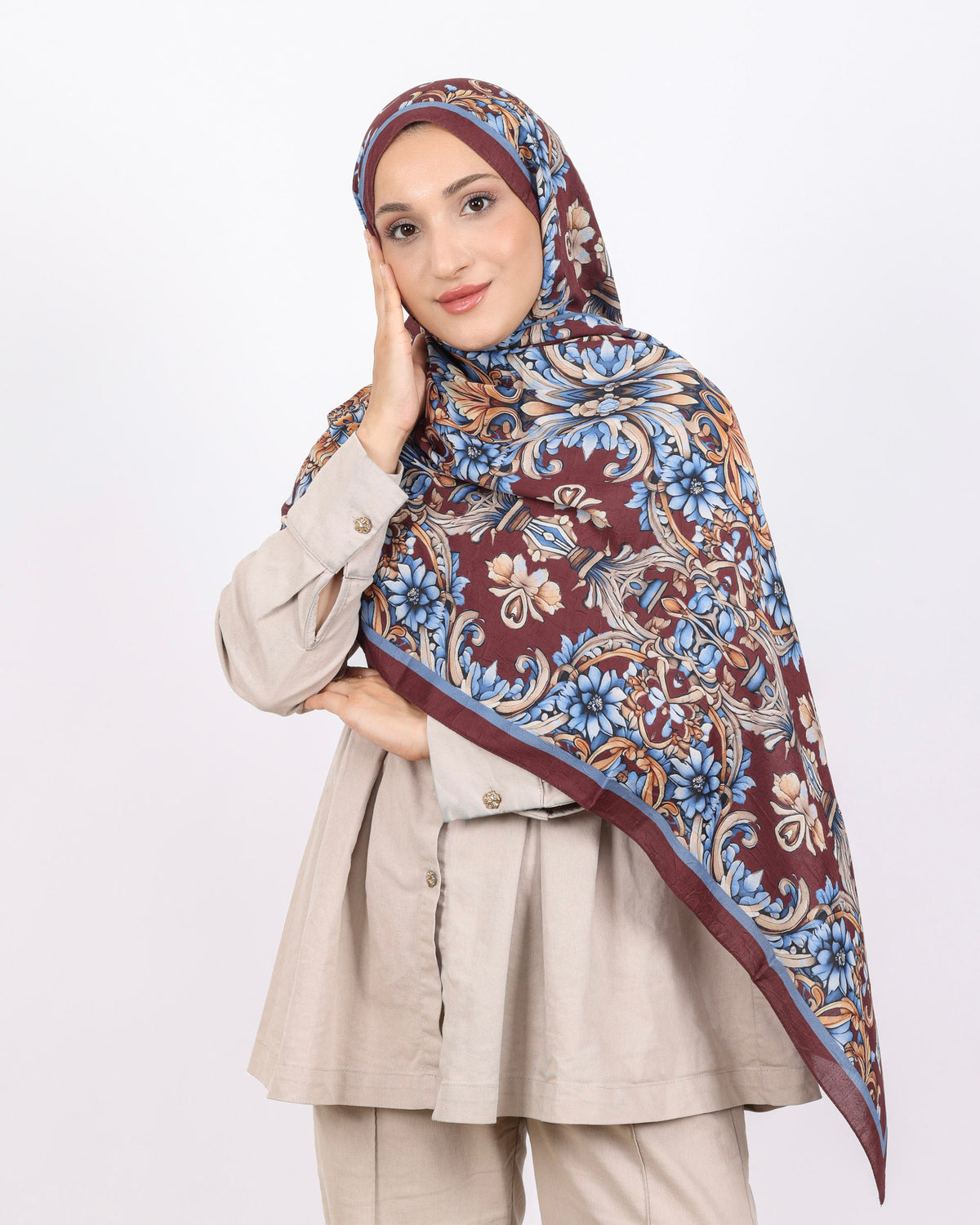 Soft Bambu Kraş Şal D040 Bordo-Mavi