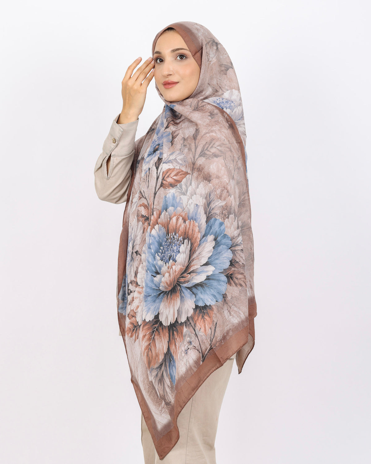 Soft Bambu Kraş Şal D041 Kahverengi-Mavi