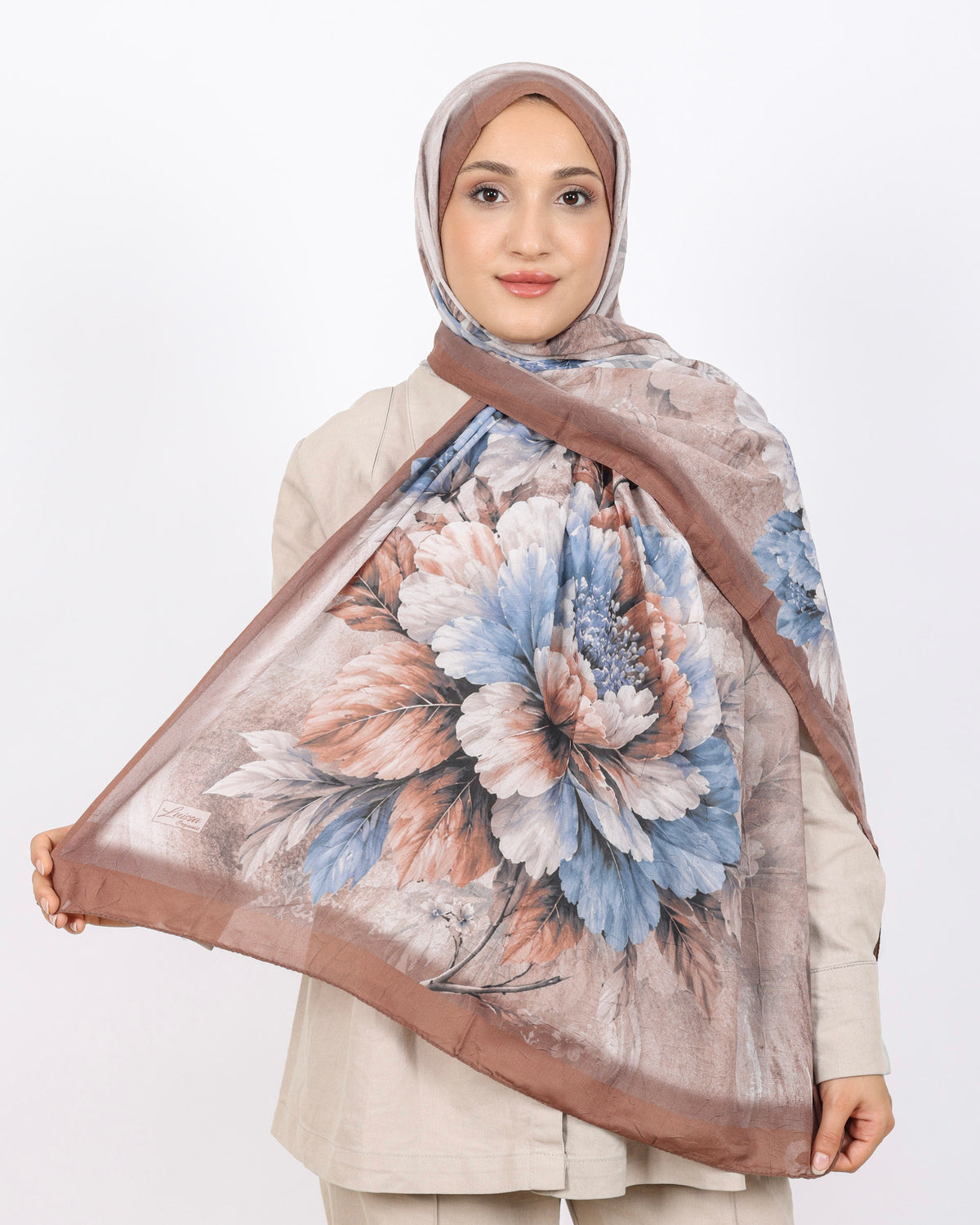 Soft Bambu Kraş Şal D041 Kahverengi-Mavi
