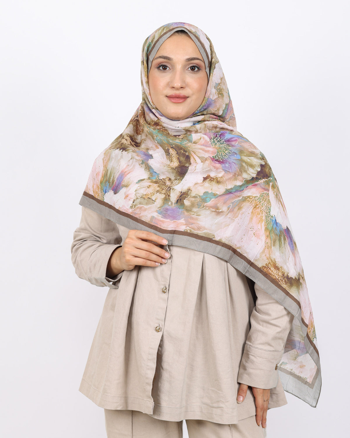 Soft Bambu Kraş Şal D044 Gri Kahve