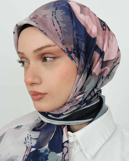 Bambu Kraş Eşarp D107 Lacivert Gri – yakından desen ve doku detayı