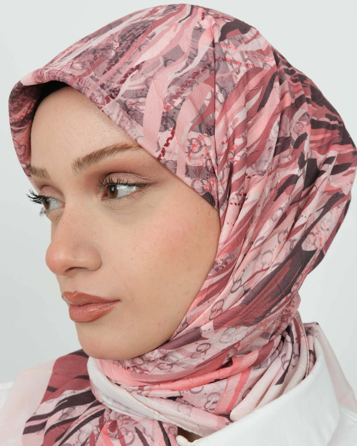 Bambu Kraş Eşarp D108 Pembe – yakından desen ve doku detayı