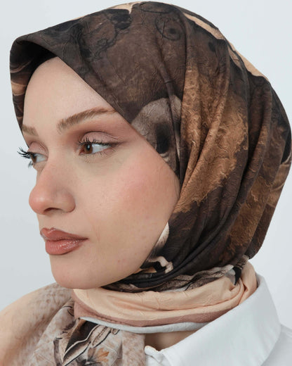 Bambu Kraş Eşarp D109 Karamel Vizon – yakından desen ve doku detayı