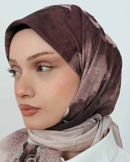 Bambu Kraş Eşarp D109 Mürdüm Vizon – yakından desen ve doku detayı