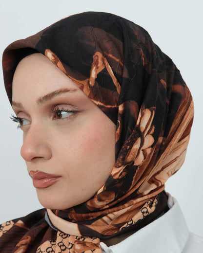 Bambu Kraş Eşarp D111 Kahve Bej – yakından desen ve doku detayı
