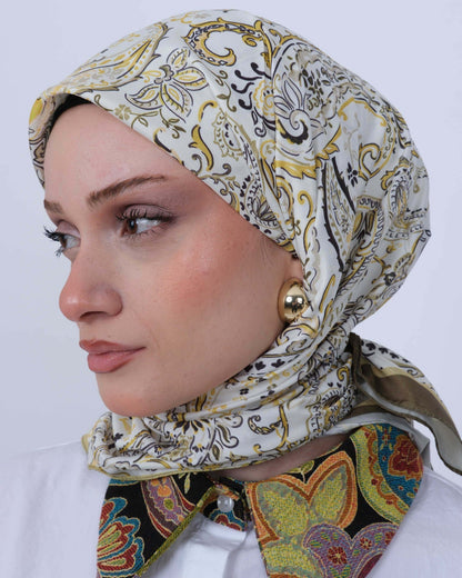 Vual İpek Eşarp D112 Haki – yakından desen ve renk detayı
