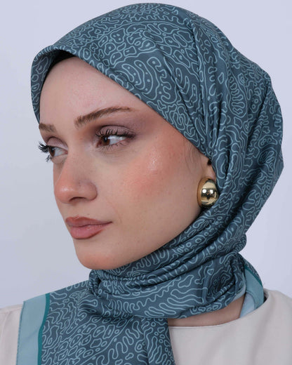 Vual İpek Eşarp D114 Buz Mavisi – yakından desen ve renk detayı