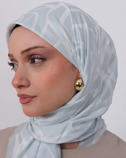 Vual İpek Eşarp D116 Buz Mavisi – yakından desen ve renk detayı